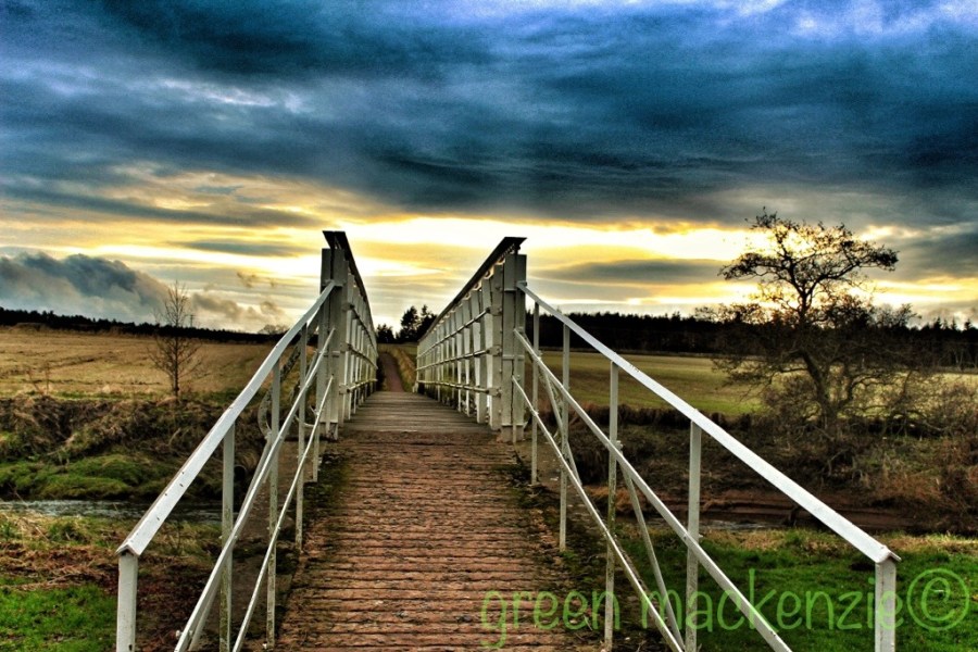 Footbridge into sunset